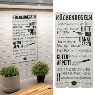 Plankenschild Küchenregeln Wandbild weiß Shabby Chic Sprüche Verhaltensregeln Kü