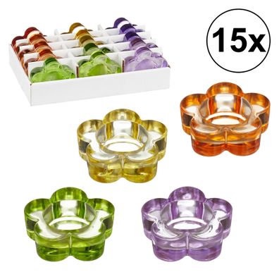 15x Glas-Teelicht in Blumenform, Windlicht, Teelicht, Kerzen
