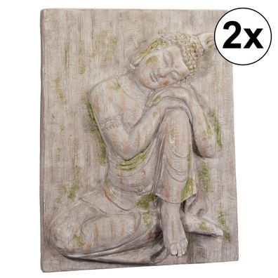 2x Buddha Wandbild, 50x64x13cm, Magnesia, Wandbild