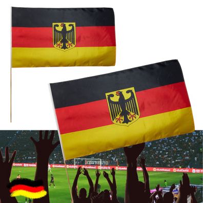 Stabfahne Deutschland 2er Set mit Adler und Stab 90x150cm Flagge Fahne Schwarz/ R