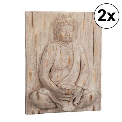 2x Buddha Wandbild, 45,5x57,5x15 cm, Magnesia