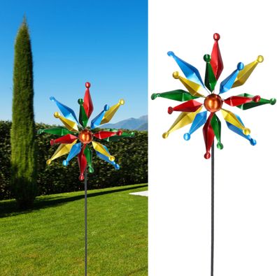 Windrad "Star" mehrfarbig metallisch Farbeffekt Windspiele Gartendeko Doppel - W
