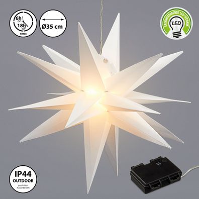 Leuchtstern 3D aus PVC LED Weihnachststern zum hängen beleuchtet in weiß inkl. 1