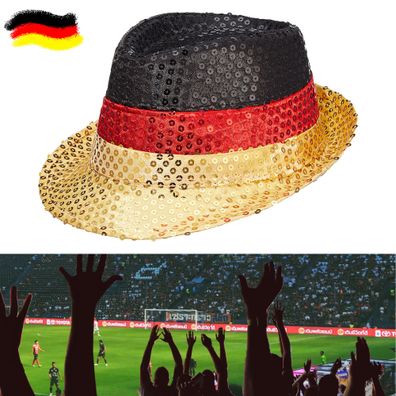 Glitzerhut Deutschland mit Pailletten Hut Kopfbedeckung Schwarz/ Rot/ Gold Partyhu