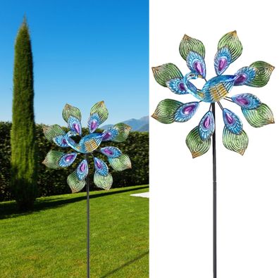 Windrad "Peacock" mehrfarbig metallisch Farbeffekt Windspiele Gartendeko Doppel