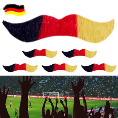 Fanbart Deutschland 6er Set Bart 10cm Schnurrbart selbstklebend Schwarz/ Rot/ Gold