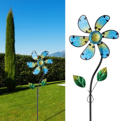 Windrad "Flower" mehrfarbig metallisch Farbeffekt Windspiele Gartendeko Doppel -