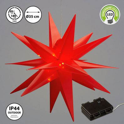 Leuchtstern 3D aus PVC LED Weihnachststern zum hängen beleuchtet in rot inkl. 15