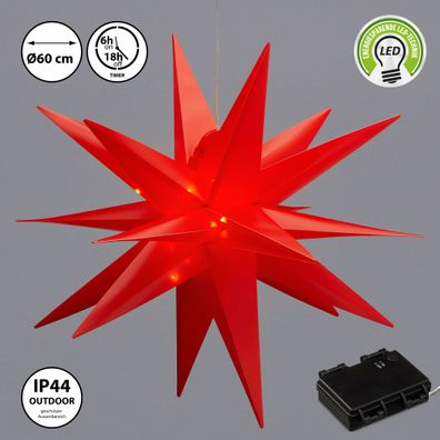 Leuchtstern 3D aus PVC LED Weihnachststern XL zum hängen beleuchtet in rot inkl.