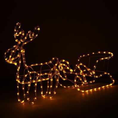 LED Rentier mit Schlitten Beleuchtet Lichtschlauch 192 LED Weihnachten 130 cm