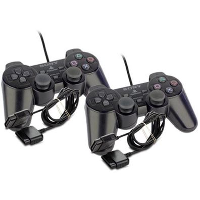 2 Original Playstation 2 Controller - PAD in Schwarz + 2 Verlängerungen für PS2 - ...