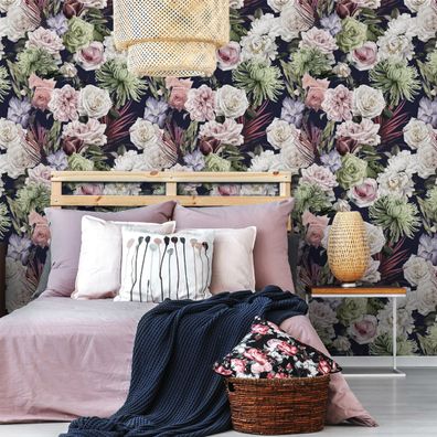 VLIES TAPETE Designtapete Blumen Rosen Blaetter Natur Pflanzen XXL 1823