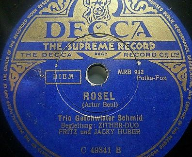 TRIO Geschwister SCHMID "Rosel / Auf der Alm" Decca 78rpm 10"