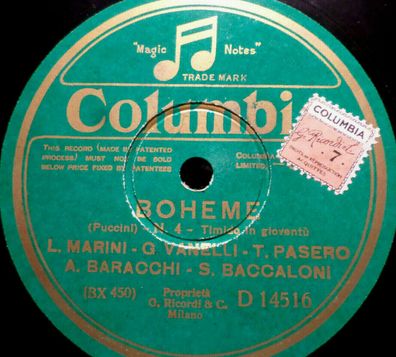 Various Artists "La Bohéme - Puccini" Columbia 1930 78rpm 12"