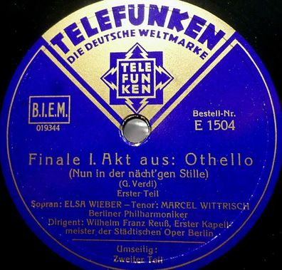 Wieber & Wittrisch "Finale I. Akt aus "Othello" - Nun in der nächt´gen..." 1933