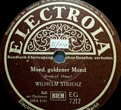 Wilhelm Strienz "Mond, goldener Mond / Es ist so schön..." Electrola 1941 78rpm