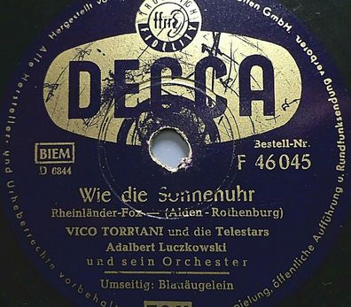 Vico Torriani "Blauäugelein - aus dem Film "Ein Herz voll Musik" Decca 78rpm 10"