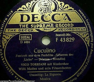 VICO Torriani "Cuculino / La Signora Musica aus "Gitarren der Liebe" Decca 78rpm