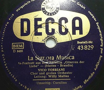 Vico Torriani "La Signora Musica / Cuculino - aus "Gitarren der Liebe" Decca 10"