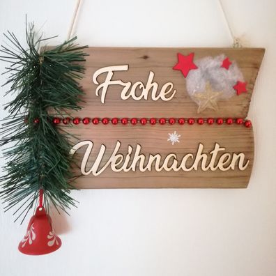 Türhänger Frohe Weihnachten Handmade 16x25cm Glocke Tannenzweig Sterne