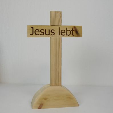 Kreuz 20cm mit stativ aufschrift Jesus lebt Holz Jesus Christus Ostern