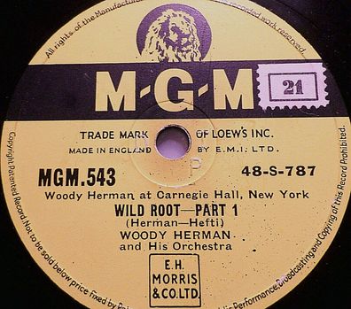 WOODIE HERMAN & HIS Orchestra "Wild Root - Part I & II" MGM 78rpm 10"