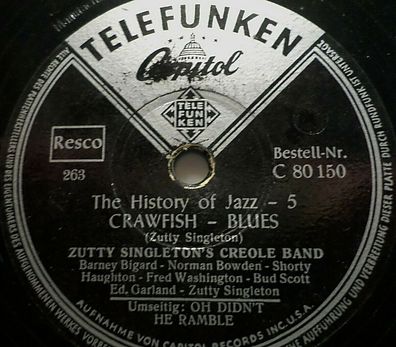 Zutty Singleton "Oh Didn´t He Ramble / Crawfish - Blues" Telefunken 78rpm 10"