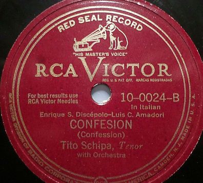 TITO SCHIPA "Dalla Sua Pace / Confesion" RCA Victor 78rpm 10"