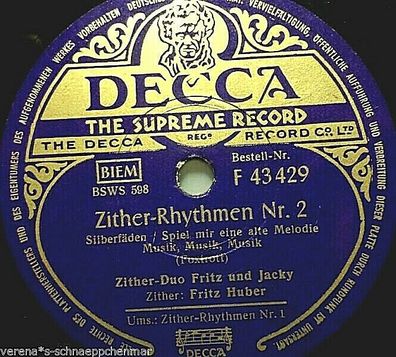 FRITZ & JACKY, Zither-Duo "Zither-Rhythmen Nr. 1 & 2" Decca 78rpm 10"