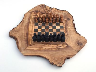 Schachspiel rustikal Schachbrett Gr. S inkl. Schachfiguren aus Olivenholz Handarbeit