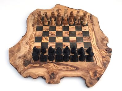 Schachspiel rustikal, Schachbrett Gr. XL inkl. Schachfiguren, Olivenholz, Handarbeit