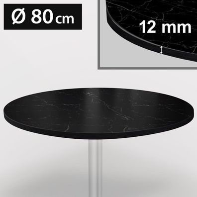 Bistro Terrassen Tischplatte | Ø80cm | Schwarz | 100% HPL | Compact Werzalit Garten