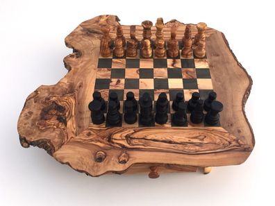 Schachspiel rustikal, Schachtisch Gr. L inkl. Schachfiguren, Olivenholz, Handarbeit