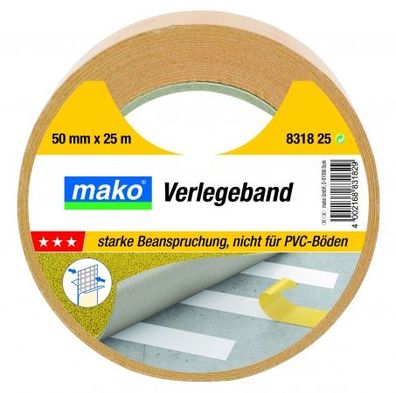 Mako Verlegeband 50mm x 25m Nr. 831825 Doppelseitiges Klebeband, Bodenbelagklebeband