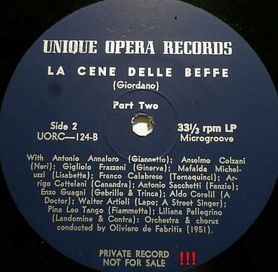 UNIQUE OPERA Records - rare Private Records - 2 x 33 rpm - Not For Sale 1951