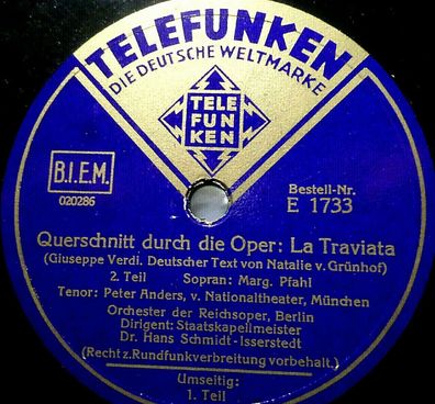 ANDERS / PFAHL / FUCHS "Querschnitt durch "La Traviata" Telefunken 1934 78rpm