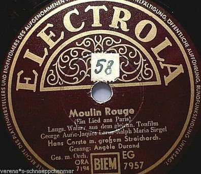 ANGÉLE DURAND & ORCH. HANS CARSTE "Adios / Moulin Rouge" Electrola 78rpm 10"