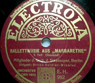 Bruno Seidler-Winkler "Ballettmusik aus "Margarethe" Gounod" Electrola 78rpm 12"