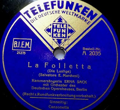 ERNA SACK "Canzonetta / La Foletta" Telefunken 1936 78rpm 10"