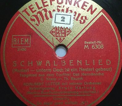 Erwin Hartung "Du sagst ganz einfach "ja" / Schwalbenlied" Telefunken 1936 10"