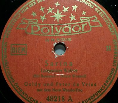 GOLDY & PETER DE VRIES "Mich zieht´s zurück nach Hawaii / Sarina" Polydor 78rpm