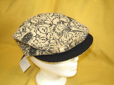Schirmmütze Feincord Baumwolle beige m floralem Muster schwarz Gr 56 p