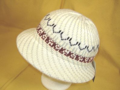 Vintage ausgefallener Strickhut Hut grau Norweger Muster Winterhut Gr 55 B7