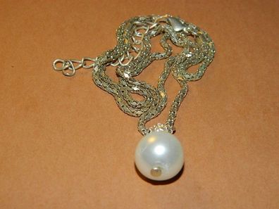 Wunderschöne silberfarbene Kette mit Perle und Straßsteinen Modeschmuck@@@