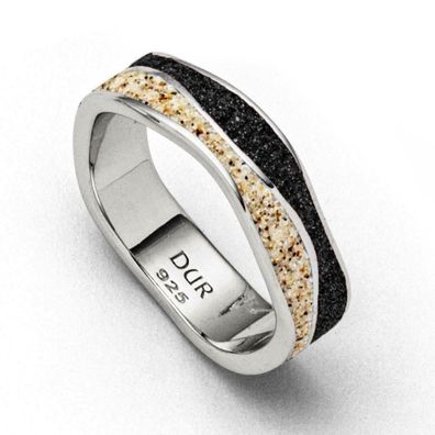 DUR Schmuck UNISEX Ring WELLE, Strandsand/ Lavasand, Silber 925/ - rhod. (R5591)