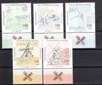 1997 Bund Wasser- und Windmühlen, MiNr. 1948-52, postfrisch, Unterrand