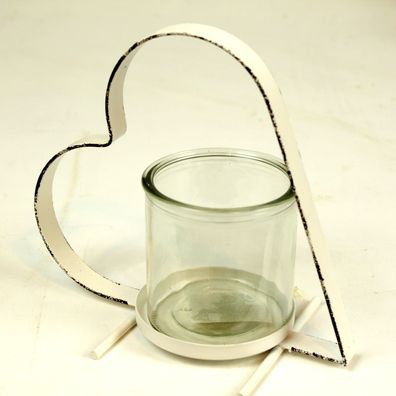 Teelicht Herz Metall Hochzeit weiss 18 cm Windlicht Glaseinsatz Liebe