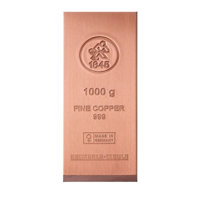 Heimerle + Meule 999 Kupferbarren 1 Kg 1000 Gramm Feinkupfer mit Zertifikat Copper