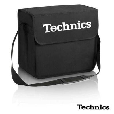 Technics DJ Bag Schwarz mit Logo weiss Seitentasche Schultergurt für ca 60 LPs