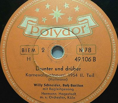 Willy Schneider "Drunter und drüber - Karnevalspotpourri 1954" Polydor 78rpm 10"